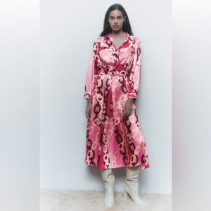 Zara chain print belted shirt dress